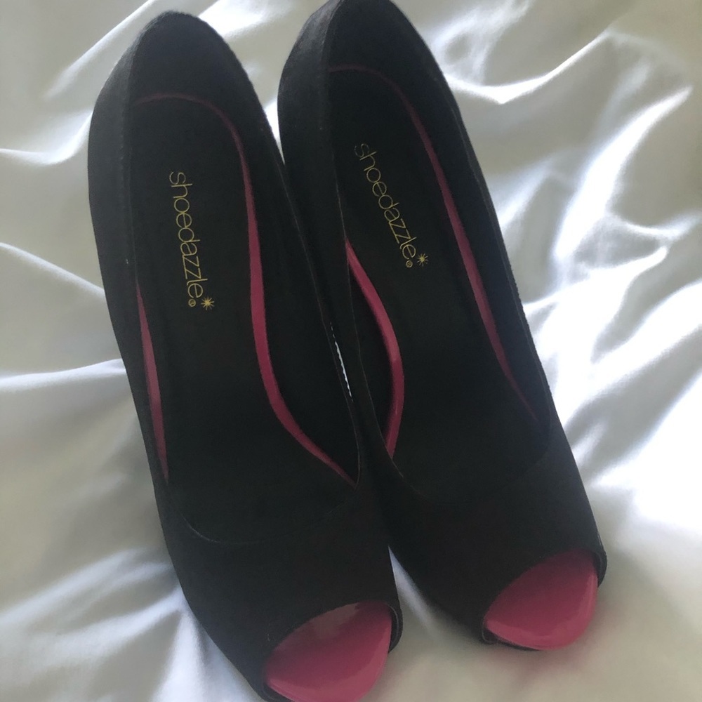 Gorgeous Black Satin and pink platform Heels